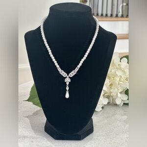New Marquise Cubic Zirconia & imitation pearl Y-necklace